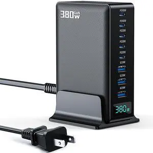 Opprui 380w Charging Station, 8 Port GaN Fast USB C Charger Block with Dual Pd 100w for Laptop, MacBook Pro/Air, Iphone16/15/14/13, Ipad, Samsung Galaxy, Android, for Travel, Home, Office USB Charger