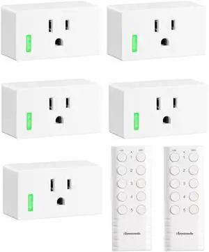 DEWENWILS 200FT Range Remote Control Outlet, No Interference Strong Signal, Indoor Wireless Outlet Switch for Lamps, Fans, Christmas Lights, 15A/1800W, FCC & ETL Listed (5 Outlets + 2 Remotes)