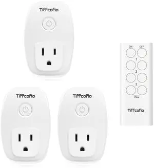 TiFFCOFiO Indoor Remote Control Outlet Plug, Wireless Light Switches, 100ft Range Remote Control, 15A/1875W, ETL Listed