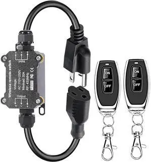 AC110V Remote Control Power Switch,Waterproof Wireless Light Switch,165 Feet Long,AC110V/120V/250V/20A RF Module Relay,Outdoor Weatherproof Smart Socket,Electrical Equipment