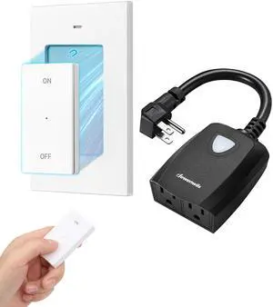 DEWENWILS Outdoor Wireless Remote Control Dual 3-Prong Outlet Weatherproof, Indoor Electrical Power Strip with Wall/Portable Light Switch for Christmas Decor, 15A, 7-inch Cord 100FT Range, ETL Listed