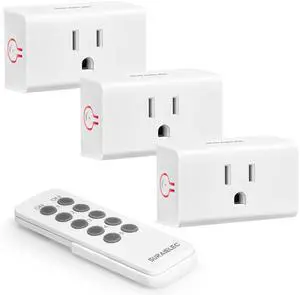 SURAIELEC Remote Control Outlet, Wireless Light Switch - 3 Outlets + 1 Remote, 15 AMP, 100FT Range, No Interference, Remote Light Switch Kit for Lamp, Fan, Christmas Tree Light, Household Appliance