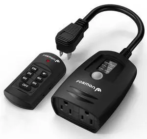 Fosmon Outdoor Light Timer Outlet with Remote Control, Waterproof Dusk to Dawn Plug-in Timer with Wireless Remote for Electrical Outlets, Outside Lighting, 100 ft Range, 15A 1/2HP, Grounded-UL Listed
