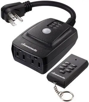 DEWENWILS Light Sensor Timer Waterproof, Plug in Timer Switch, 100 ft Range Remote Control with 2 Grounded Electrical Outlets for Christmas Outdoor String Lights, 15A 1/2HP UL Listed