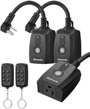 DEWENWILS Outdoor Remote Control Outlet for Christmas Decor, Indoor Wireless Remote Control Switch, Weatherproof Plug in Switch, 3-Prong 15A, 6-Inch Cord, 100FT Range, 2 Remotes 3 Outlets, ETL Listed