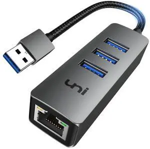 uni USB to Ethernet Adapter, USB 3.0 Hub with 100/1000 Mbps RJ45 Ethernet Driver Free, Sturdy Aluminum 4-in-1 USB-A to LAN Network Adapter Compatible with iMac, PC, Chromebook Laptops, and More