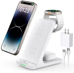 Wireless Charging Station, 3 in 1 Fast Wireless Charger Stand for Multiple Devices Apple Watch Ultra Series 11 10 9 8 7 6 SE 5 4 3 2, iPhone 17 16 15 14 13 12 11 Pro Max/Plus/Air/X/XS/XR/SE, Airpods