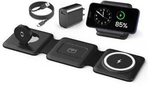 Magnetic Wireless Charger for iPhone: Fodable 3 in 1 Charging Station for Multiple Apple Devices - Travel Charging Pad Dock for Apple Watch iPhone 16 15 14 13 12 Pro Max Plus & Airpod Magnetic Wireless Charger for iPhone: Fodable 3 in 1 Charging Station for Multiple Apple Devices - Travel Charging Pad Dock for Apple Watch iPhone 16 15 14 13 12 Pro Max Plus & Airpod