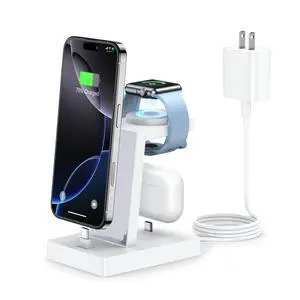 30W Fast Charging Station for Apple Devices - ADADPU 3 in 1 USB C Charger Stand for iPhone 17 16 15 Pro Max Plus & AirPods 4,Wireless Charger Dock Compatible with Apple Watch Ultra/10/9/8/7/6/5/4/3/SE