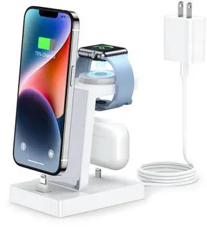 30W Fast Charging Station for Multiple Devices -ADADPU 3 in 1 Charger Stand for Apple Watch Series 8/7/6/5/4/3/2/SE Charging Dock for AirPods iPhone 14/13/12/11 Pro X Max XS XR 8 7 Plus(Not For 15/16)