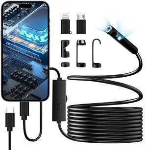 Endoscope Camera with Light, 1920P HD Borescope with 8+1 Adjustable LED Lights, IP67 Waterproof 16.5FT Semi-Rigid Snake Cord Inspection Camera for iPhone, iPad and Android Phone