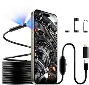 Borescope Camera with Light, 1920P HD Endoscope with 8+1 Adjustable LED Lights, IP67 Waterproof 16.5ft Semi-Rigid Snake Cable Inspection Camera for iPhone, iPad and Android Phone (Type C)