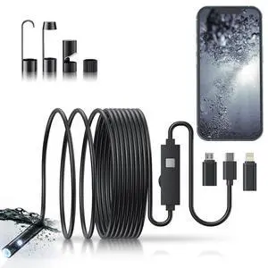 Endoscope Camera with Light, 1920P HD Bore Scope Borescope with 8 Lights, Waterproof 16.4FT Semi-Rigid Cord for Pipe Inspection, Industrial Endoscope for Phones(Dual Lens)