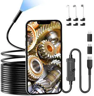 Endoscope Camera with Light, 1920P HD Borescope Camera for iPhone, 16.4 Ft Semi-Rigid Snake Camera - 8 Adjustable LEDs, IP67 Waterproof Inspection Tools for iOS and Android, Cool Gadgets for Men