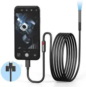 Endoscope Camera with Light, Borescope with 6 LED Lights,Endoscope with 9.8ft Semi-Rigid Snake Camera,IP67 Waterproof Inspection Borescope Camera with Light for Android iPhone iPad, Tools for Men