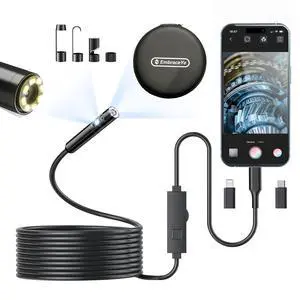 Dual-Lens BORESCOPE Inspection Camera HD with Light Endoscope with Adjustable LED - Compatible with iPhone, Samsung, iPad, iOS & Android - 3.0MP HD, IP67 Waterproof, 16.5ft/5m Dual-Lens BORESCOPE Inspection Camera HD with Light Endoscope with Adjustable LED - Compatible with iPhone, Samsung, iPad, iOS & Android - 3.0MP HD, IP67 Waterproof, 16.5ft/5m