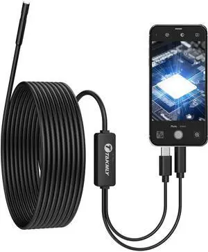 T TAKMLY 5.5mm Endoscope Borescope Inspection Camera with Light for iPhone, OTG Android Phone, Snake Drain Scope Cameras Bore Scope Borescopes, IP67 Waterproof 16.4FT Semi-Rigid Cable