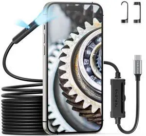 Dual Lens Endoscope with Light, Teslong USB-C Inspection Camera with 8+1 LED Lights, Flexible Waterproof Fiber Optic Snake Scope Compatible with iPhone 15, Android(16.5FT)