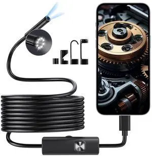 Endoscope Camera with Light, HD Borescope with Dimmable LED Bulbs, 16.4ft Semi-Rigid Snake Camera for iOS & Android, IP67 Waterproof Boroscope Inspection Tools for Sewer, Cool Gadgets for Men