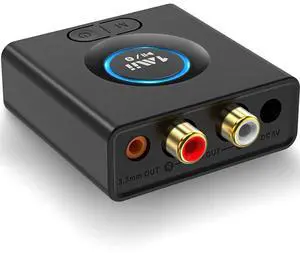 1Mii Bluetooth 5.0 Audio Receiver, Wireless Audio Adapter for Home Stereo Music Streaming System with 3.5 mm RCA, Bass Mode, 12hrs Playtime(Upgraded)