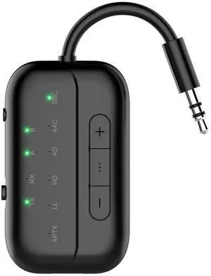 Bluetooth Transmitter Receiver, 2-in-1 V5.3 Wireless Adapter for Airplane, TV, PC, Gym, Switch. Supports up to 2 AirPods/Headphones. Audio Receiver for Car/Home Stereo,with AptX Low Latency & HD