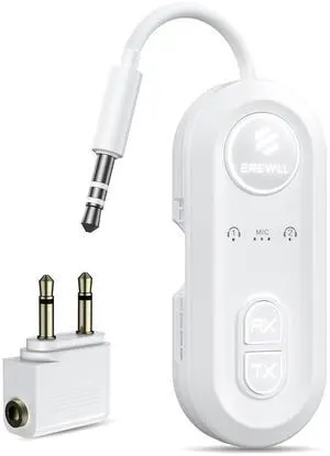 Upgraded Bluetooth 5.4 Transmitter Receiver, Airplane Bluetooth Adapter with Qualcomm aptX Adaptive, Supports 2 AirPods/Headphones, Wireless Audio Transmitter for TV, Travel, Car & Gym, Cable Storage