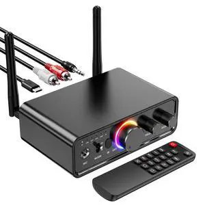 MOREGAX Upgraded M18 Bluetooth 5.3 Audio Receiver Transmitter for Home Stereo TV, HiFi Wireless Bluetooth Low Latency Audio Adapter, Supports USB, RCA, 3.5 mm AUX, DAC, Coaxial, Optical Input/Output