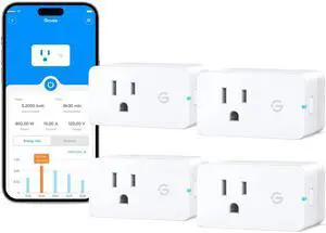 Govee Smart Plug with Energy Monitoring, WiFi Bluetooth Plug Work with Alexa and Google Assistant, 15A Smart Outlets with Timer & Group Controller, No Hub Required, ETL&FCC Certified for Home, 4 Pack