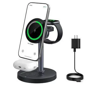 3 in 1 Wireless Charging Station for Apple Magsafe Charger Stand,15W Fast Magnetic Charging Station for iPhone 17 Air 16 15 14 13 12 11 Series, Watch Ultra & AirPods Apple Devices, Cell Phone Dock
