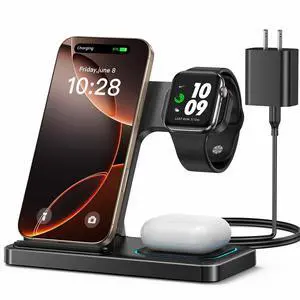 DUMTERR 3 in 1 Charging Station for Apple, Wireless Charger for iPhone 17 16 15 14 13 12 11 Pro Max, Foldable Wireless Charging Station for Multiple Devices for Apple Watch Ultra & Airpods Pro 4 3 2