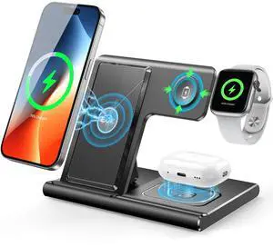 EXW Wireless Charger, 3 in 1 Charging Station for Apple Devices,Wireless Charger Stand for iPhone 17 Air 16 15 14 13 12 11 Pro Max XR XS 8,Apple Watch and AirPods(18W PD Adapter Not Included)