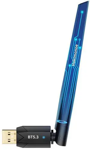 Hakimonoe Long Range USB Bluetooth 5.3 Adapter for PC, Wireless Dongle Enhanced Antenna for Laptop Desktop Computer Windows 11 10 8.1 7, Linux, Pair n Play Headphones Speaker Mice Keyboard Controller