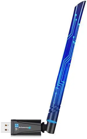 Krisnorey 2-in-1 Wi-Fi 6 Bluetooth 5.4 USB Adapter for PC Laptop, 5dBi High Gain AX900 2.4G/5GHz Wireless WiFi Network Dongle Auto-Driver for Windows 11 10 Desktop, Plug n Pair Headset, Keyboard, Mice