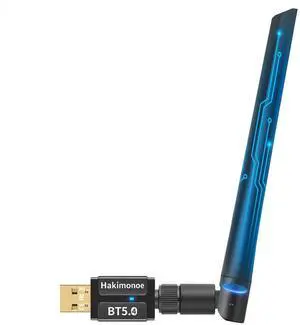 Hakimonoe Long Range Bluetooth 5.4 Adapter for PC, Wireless USB Dongle 5dBi Antenna for Windows 11 10 8.1 7 Linux Laptop Desktop, Pair n Play Bluetooth Headphone Headset Speaker Mouse Keyboard Printer