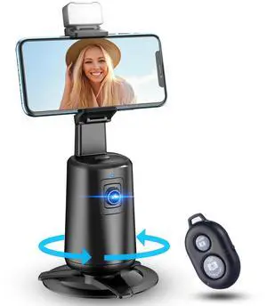 Auto Face Tracking Tripod 360° Rotating Cell Phone Photo and Video Kits Stand, No App, Camera Stand with Remote and Gesture Control, Rechargeable Smart Shooting Stand for Live Recording TiktokBlack