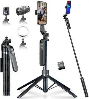 70" Tripod for Phone, Portable All in One Extendable Cell Phone Tripod Stand, Tall Travel Tripods for Recording Video Selfies Photo, with Wireless Remote Control for iPhoneSamsungAndroid