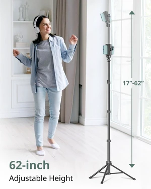 62" Phone Tripod, Extendable Selfie Stick with Wireless Remote | Adjustable phone holder for iPhone & Android; great for selfies, travel, video recording, group photos & content creation 62" Phone Tripod, Extendable Selfie Stick with Wireless Remote | Adjustable phone holder for iPhone & Android; great for selfies, travel, video recording, group photos & content creation