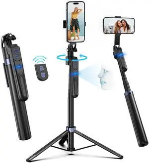Auto Face Tracking Tripod 360 Rotation with Stand,Android and iPhone Tripod Holder with Remote and Gesture Control, No App,Built-in Tracking Camera Selfie Stick for Vlog Video Recording Tiktok