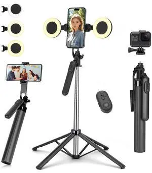 Metal Selfie Stick Tripod for iPhone with Light,70 inch Cellphone Selfiestick with Remote,Phone Tripod Holder for Video Recording,Portable Travel Selfie Stick Compatible with iPhone,Android and Gopro