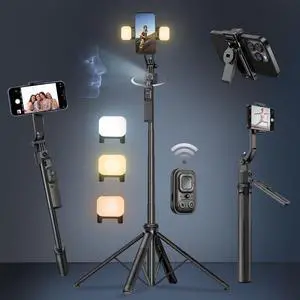 Auto Face Tracking Selfie Stick Tripod for iPhone with Light 360 Rotation 63" Phone Camera Tripod Stand Follows Your Movement with Remote for Content Creator Vlog Live Stream Video Recording