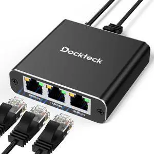 Ethernet Splitter 1 to 3 1000Mbps, Dockteck Internet Cable Splitter 1 in 3 Out High Speed Switch Network Gigabit for LAN RJ45 Port Router Switch Work with Cat5/5e/6/7/8 Cable