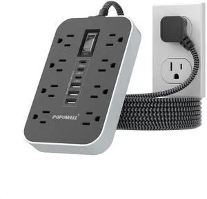 Power Strip Surge Protector- 5FT Flat Plug Extension Cord, 8 AC Outlet& 6 USB Ports(3 USB C), 1080 J Surge Protection, Desk Charging Station, Overload Switch, Home, Office, Gaming Room Essentials.