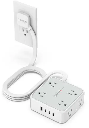 Surge Protector Power Strip, TESSAN 5 FT Extension Cord with Multiple Outlets Flat Plug, 4 USB (3 USB C) and 8 AC Outlets, 900J Protection, Wall Mount Charging Station for Home Office Supplies