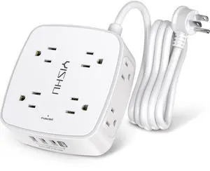 6 Ft Surge Protector Power Strip - 8 Widely Outlets with 4 USB Ports, 3 Side Outlet Extender with 6 Feet Extension Cord, Flat Plug, Wall Mount, Desk USB Charging Station, ETL,White