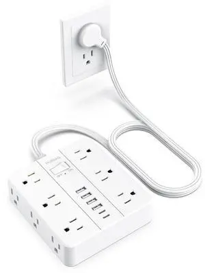 Power Strip with USB Ports, HUNIAN 5Ft Flat Plug Extension Cord Surge Protector, 12 Widely Outlet Extender with 6 USB Charger (2 USB C Ports), Desk Charging Station for Home, Office Supplies