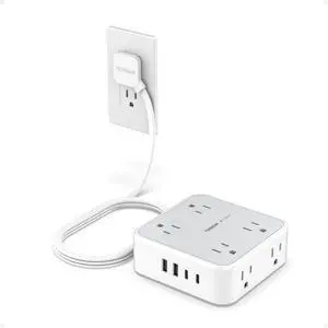 TESSAN Surge Protector Power Strip, 5 FT Extension Cord with Multiple Outlets Flat Plug, 4 USB (2 USB C) and 8 AC Outlets, 900 Joules Protection, Wall Mount Charging Station for Home, Office, Dorm