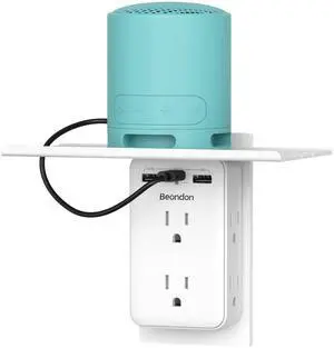 Wall Outlet Extender with Shelf, BEONDON 2 to 3 Prong Outlet Adapter with 6 AC Outlets and 3 USB Ports(1 USB-C), 3-Sided Power Strip for Non-Grounded Outlets in Old Houses, Dorms, Office