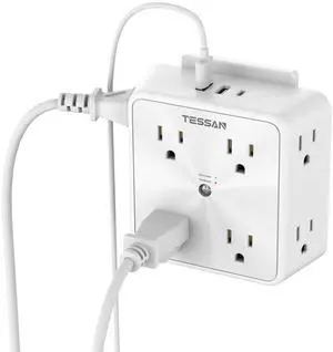 Surge Protector 8 Outlet Extender, TESSAN Multi Outlet Splitter with 3 USB Wall Charger (1 USB C), 3-Sided Multiple Plug Power Strip 1700J, Charging Station for Home Office Dorm Room Essentials