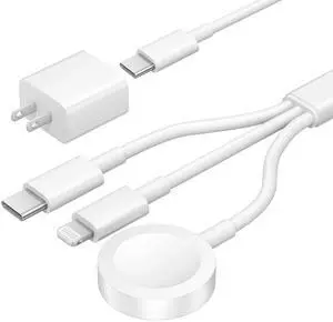 for Apple Watch Charger 3 in 1 Magnetic iWatch Charger with USB-C Fast Charging Cable 4FT with 12W Wall for iPhone Apple Watch Series Ultra SE 11 10 9 8 7 6 5 4 3 & iPhone 17/16/15/Galaxy S23