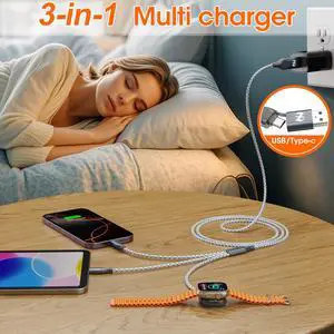 Multi Charging Cable for Apple Watch Charger 4FT, 3 in 1 Charging Cable USB A/C to Lightning Type C USB C Cord iWatch Magnetic Wireless Charger Wire for Apple iWatch iPhone Android Phone Multi Charging Cable for Apple Watch Charger 4FT, 3 in 1 Charging Cable USB A/C to Lightning Type C USB C Cord iWatch Magnetic Wireless Charger Wire for Apple iWatch iPhone Android Phone